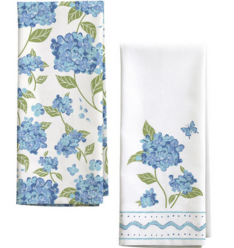 Set of 2 Blue Hydrangea Tea Towels