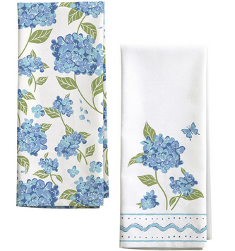 Set of 2 Blue Hydrangea Tea Towels