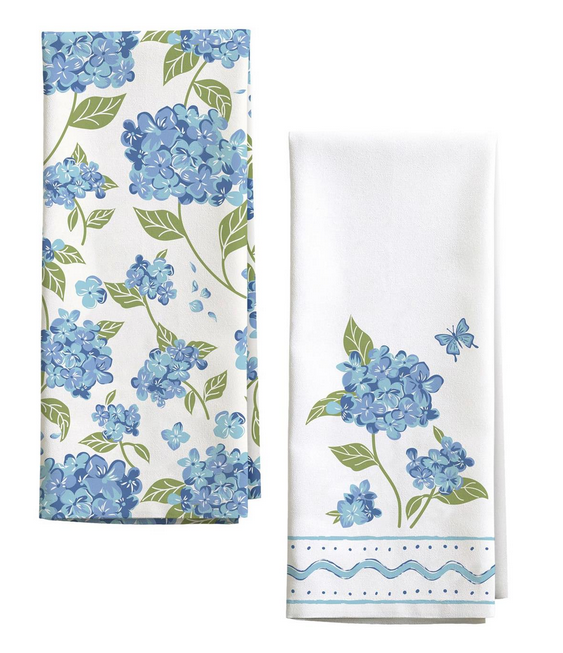 Set of 2 Blue Hydrangea Tea Towels