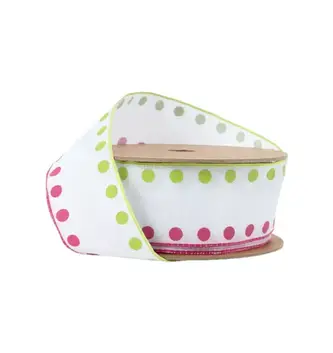 1.5" x 10 Yards Candy Dot Pink & Green Wired Ribbon