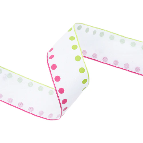 1.5" x 10 Yards Candy Dot Pink & Green Wired Ribbon