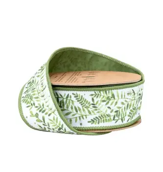 1.5" x 10 Yards Ferns on White Wired Dupioni Ribbon