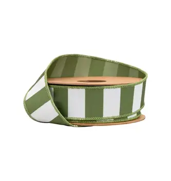 1.5" x 10 Yards Green & White Striped Ribbon