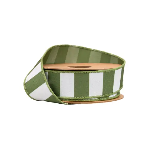 1.5" x 10 Yards Green & White Striped Ribbon