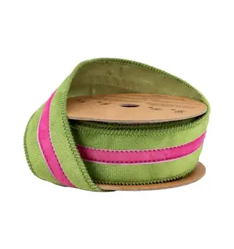 1.5" x 10 Yards Pink & Green Velvet Wired Ribbon