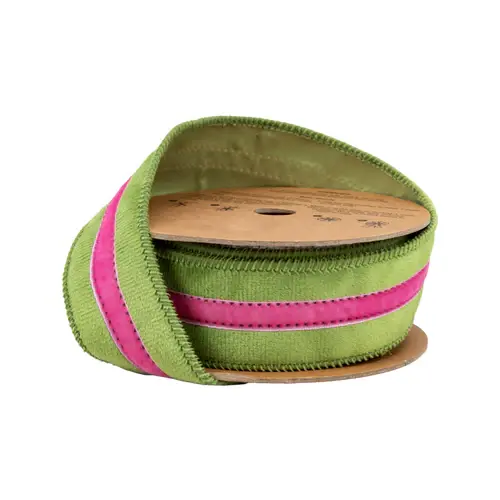 1.5" x 10 Yards Pink & Green Velvet Wired Ribbon