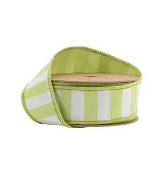 1.5" x 10 Yards Light Green & White Striped Ribbon