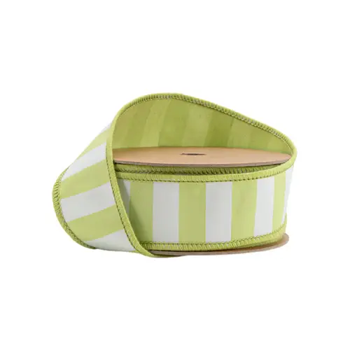 1.5" x 10 Yards Light Green & White Striped Ribbon