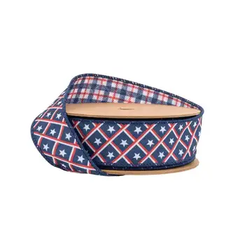 1.5" x 10 Yards Patriotic Stars & Plaid Ribbon
