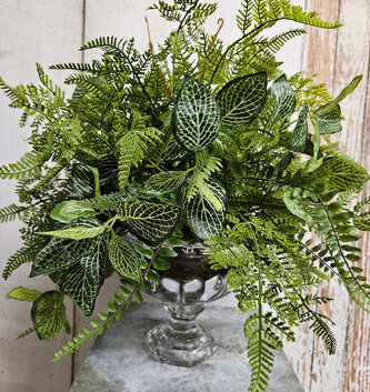 Custom Mixed Fern in Glass Pedestal Urn