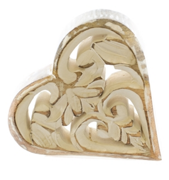 Mango Wood White Cut Out Heart