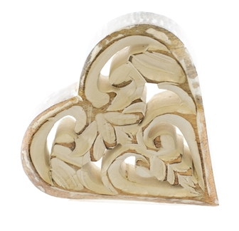 Mango Wood White Cut Out Heart