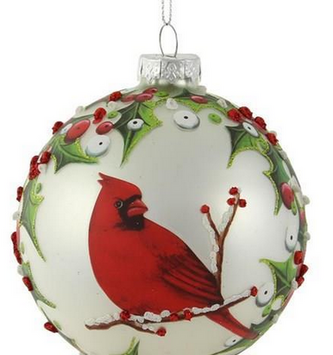 4" Round Glass Cardinal Ornament