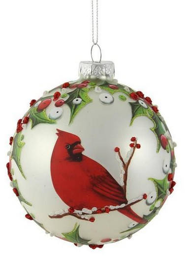 4" Round Glass Cardinal Ornament