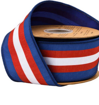 2.5" x 10 Yards Red White & Blue Stripe Wired Dupioni Ribbon