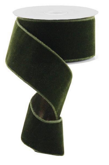 2.5" x 10 Yards Green Velvet w/ Sheer Metallic Back Ribbon