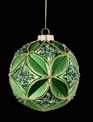 Embossed Gold/Green Glass Ball Ornament