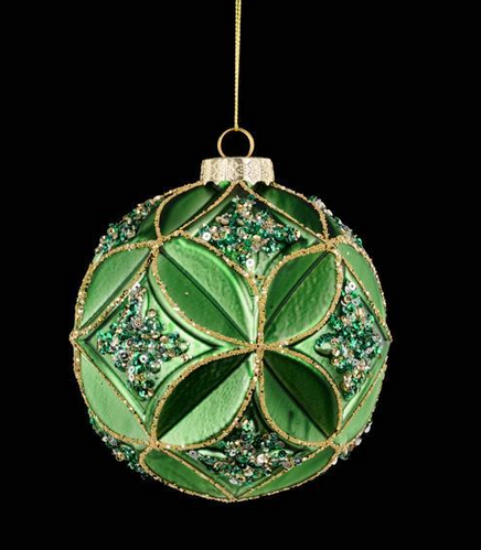 Embossed Gold/Green Glass Ball Ornament
