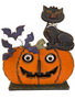 Hand Carved Black Cat Sitting on Jack-O-Lantern