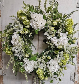 Custom White Hydrangea & Snowball Wreath