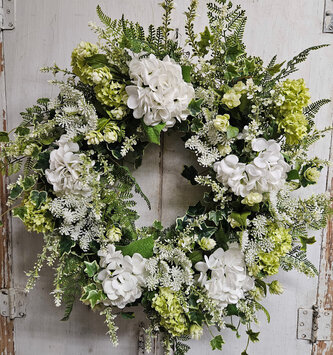 Custom White Hydrangea & Snowball Wreath