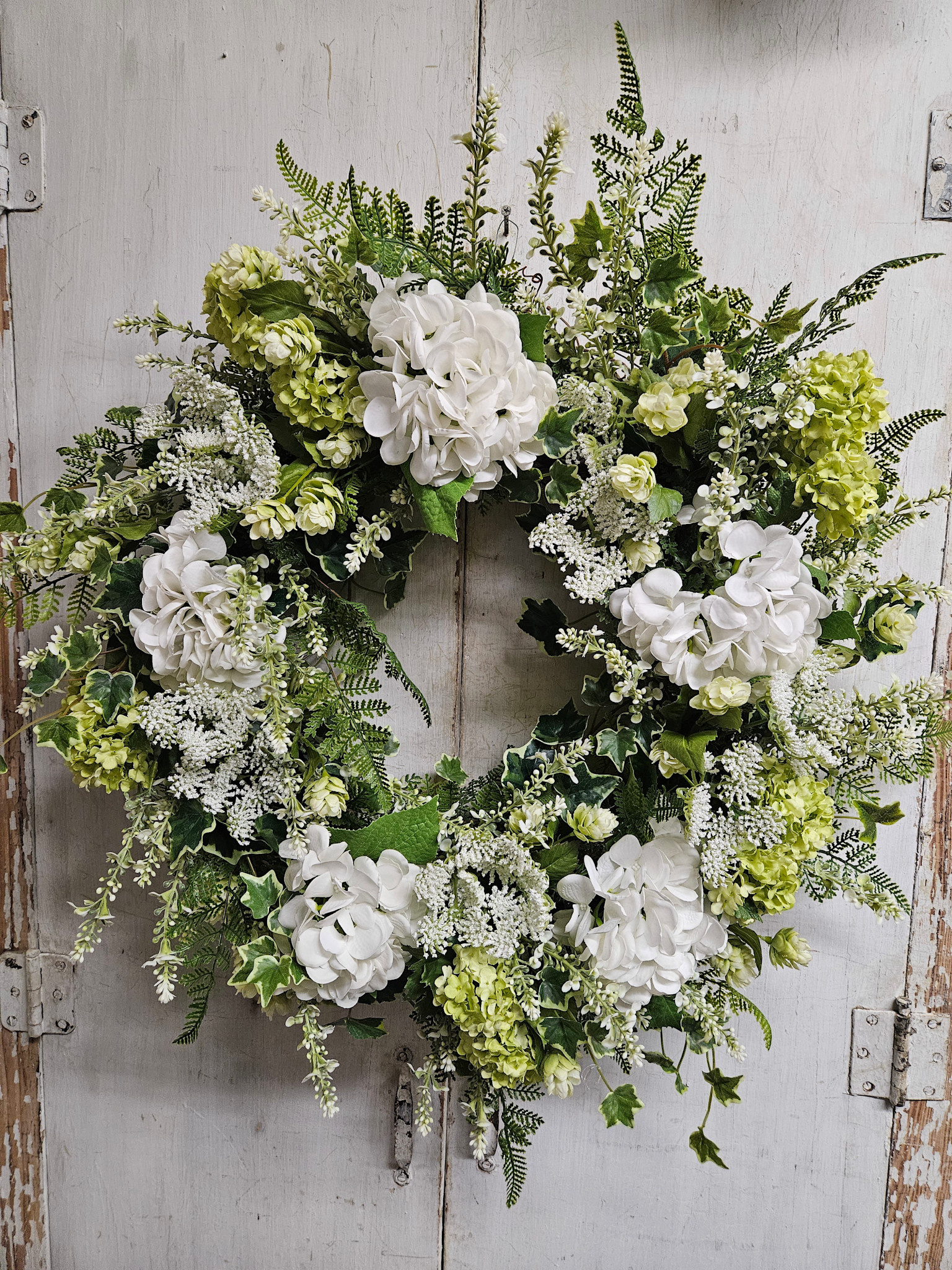 Custom White Hydrangea & Snowball Wreath