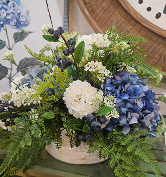 Custom Hues of Blue Hydrangea Arrangement