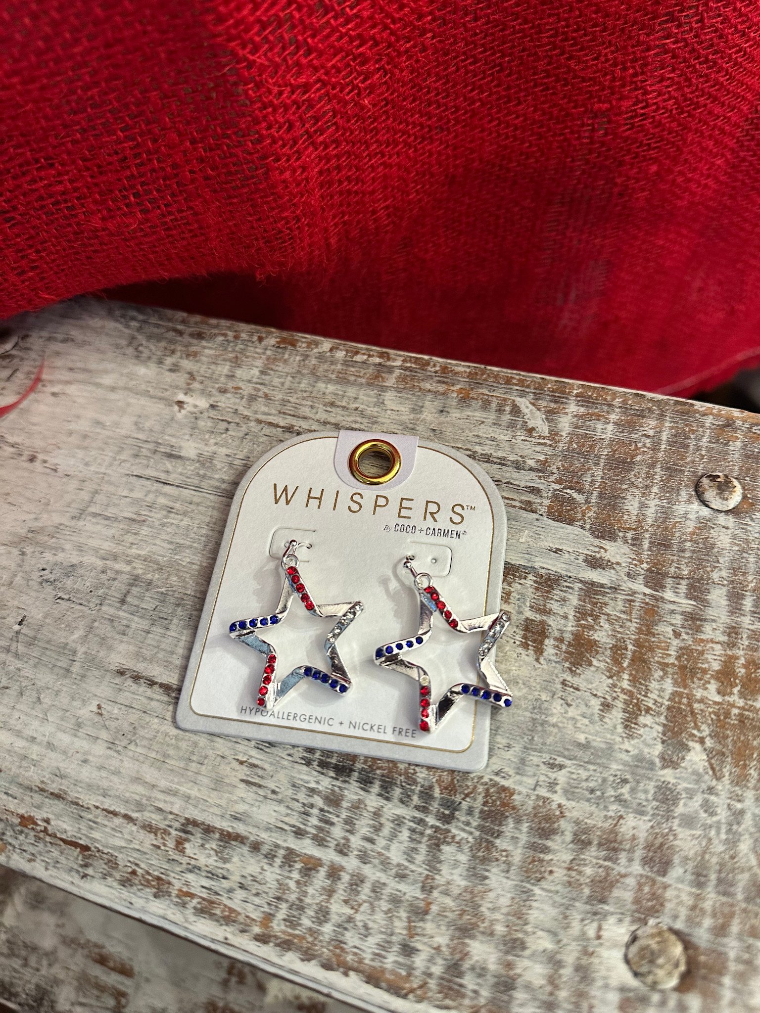 Jeweled Patriotic Silver Star Earrrings