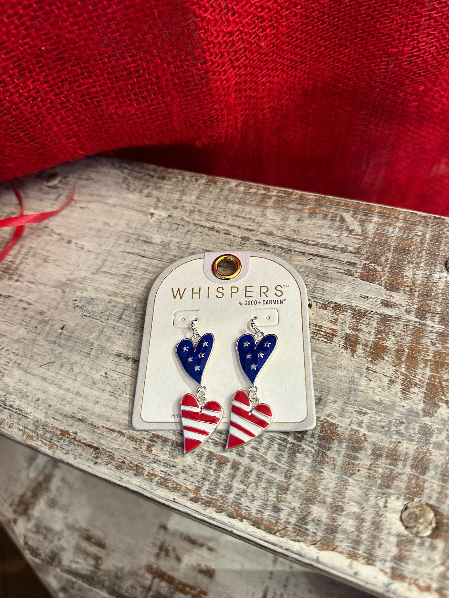 Trailing Patriotic Heart Earrings