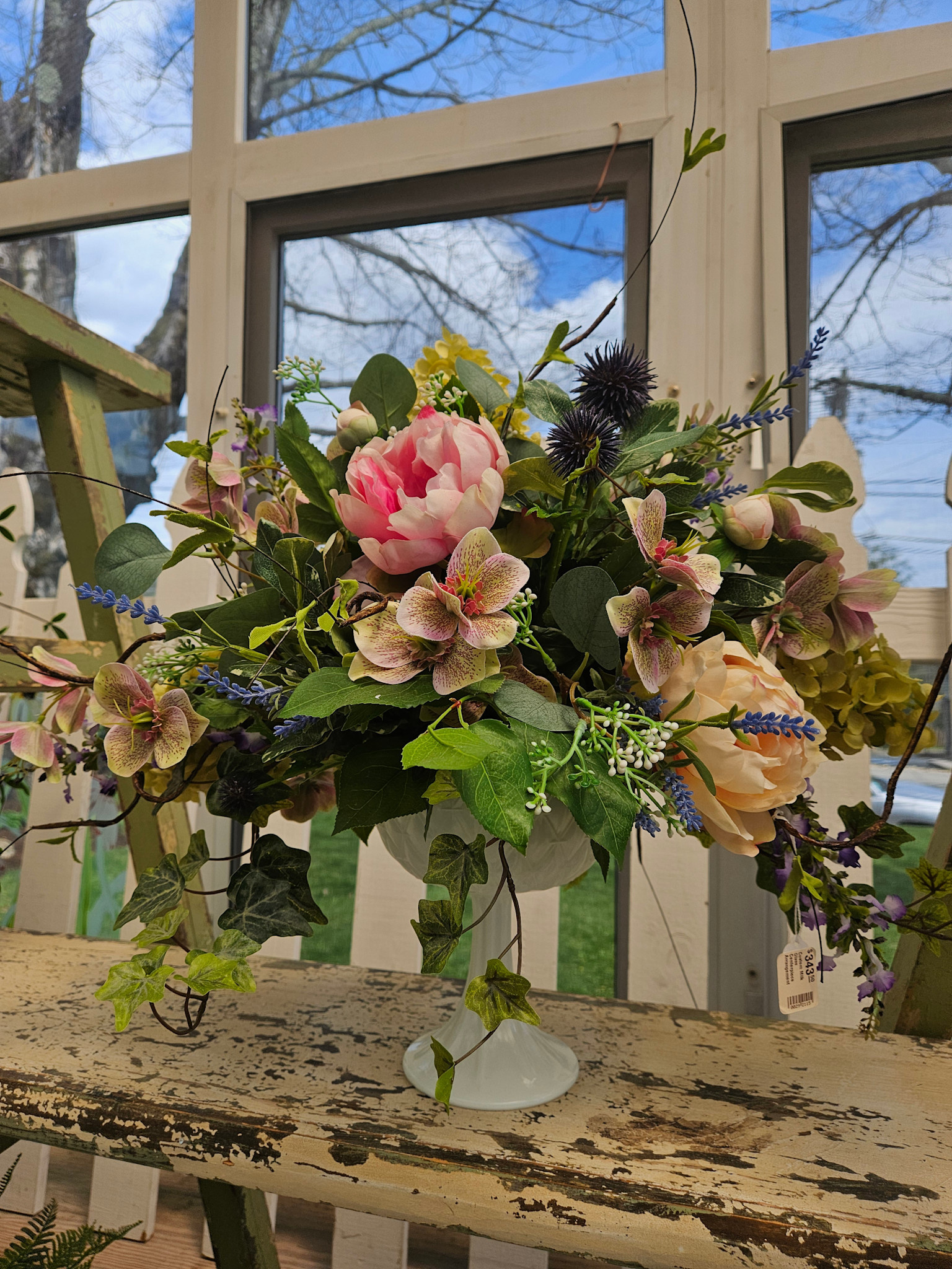 Custom Milk Glass Centerpiece Arrangement