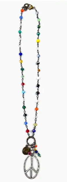 Short Mixed Beaded Peace Sign Cluster Necklace
