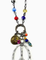 Short Mixed Beaded Peace Sign Cluster Necklace