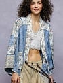 POL Clothing Inc Floral Denim Tie Jacket