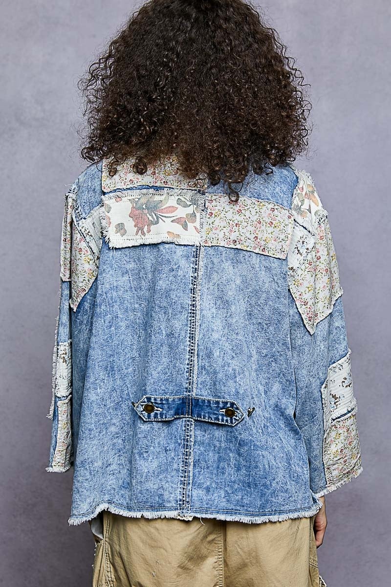 POL Clothing Inc Floral Denim Tie Jacket