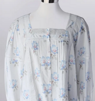 Lace Detail White & Blue Floral Tunic (4 Sizes)
