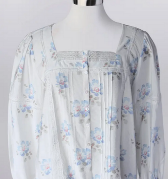 Lace Detail White & Blue Floral Tunic (4 Sizes)