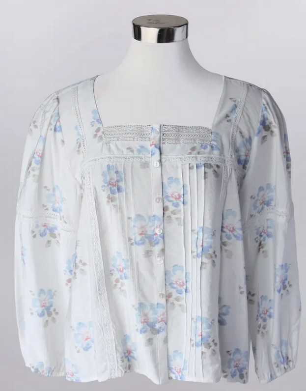 Lace Detail White & Blue Floral Tunic