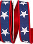 Navy & White Star Dupioni Wired Ribbon