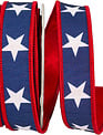 Navy & White Star Dupioni Wired Ribbon