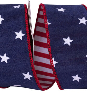 2.5" x 10 Yards Reversible Stars & Stripes Dupioni Wired Ribbon