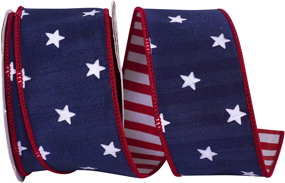 2.5" x 10 Yards Reversible Stars & Stripes Dupioni Wired Ribbon