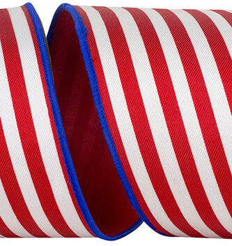 4" x 10 Yards Red White Blue Striped Twill Wired Ribbon