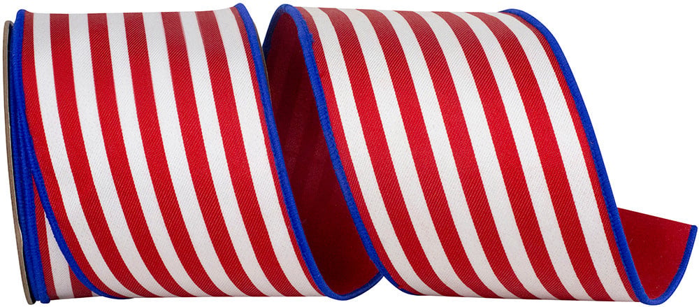 4" x 10 Yards Red White Blue Striped Twill Wired Ribbon
