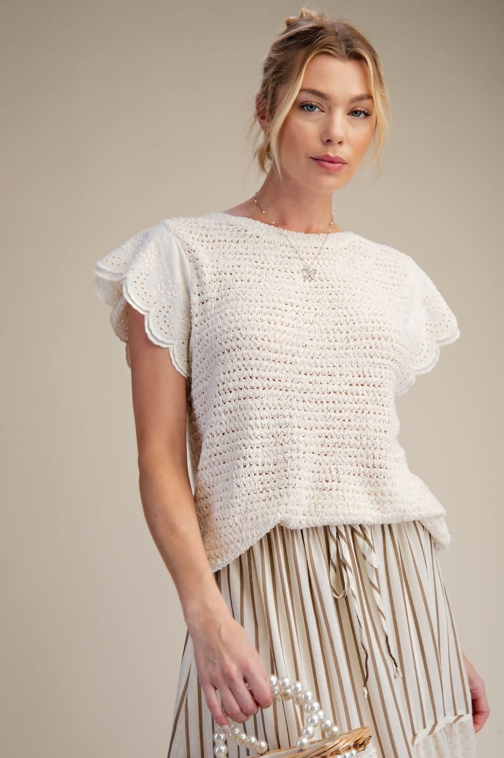 Easel Lace Cap Sleeve Knitted Sweater by: Easel