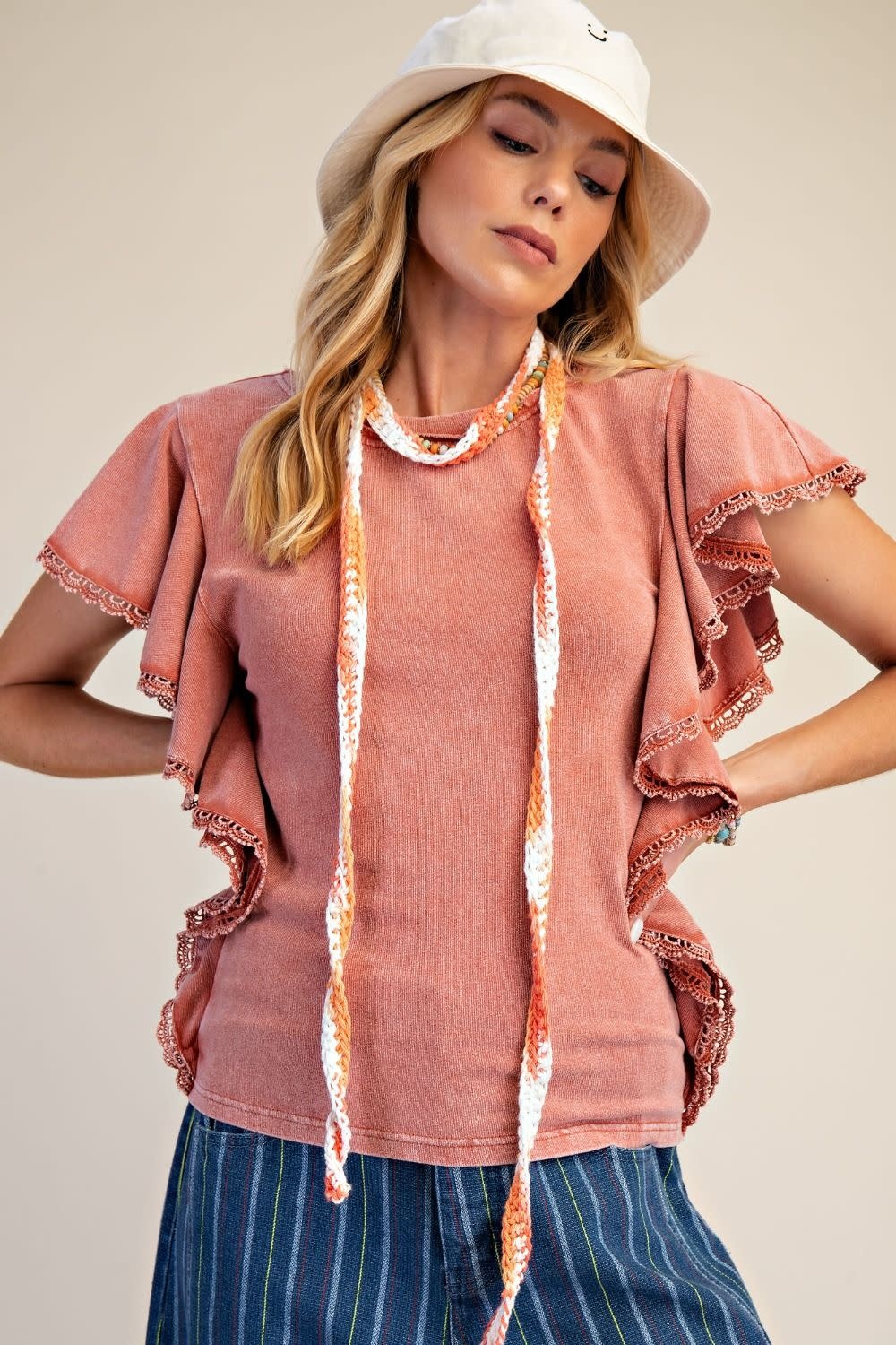 Easel Dolman Sleeve Mineral Wash Top by: Easel