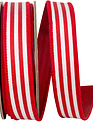 1" x 10 Yards Red/White Striped Twill Wired Ribbon