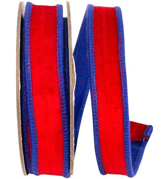 7/8" x 5 Yards Velvet Red/Blue Wired Ribbon