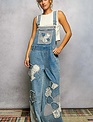 POL Clothing Inc Embroidered Flower Patchwork Overalls By: POL