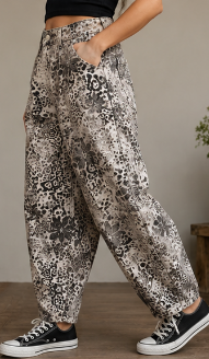 Easel Animal Print Denim Barrel Pant By: Easel
