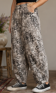 Easel Animal Print Denim Barrel Pant By: Easel